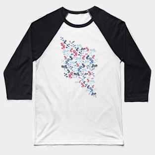 Blue & Red Exotic Monstera Plants Pattern Baseball T-Shirt